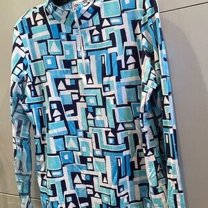 IBKUL MOCK NECK LONG SLEVE UPF+50 1/4 ZIP  MULTI BLUE  AND WHITE